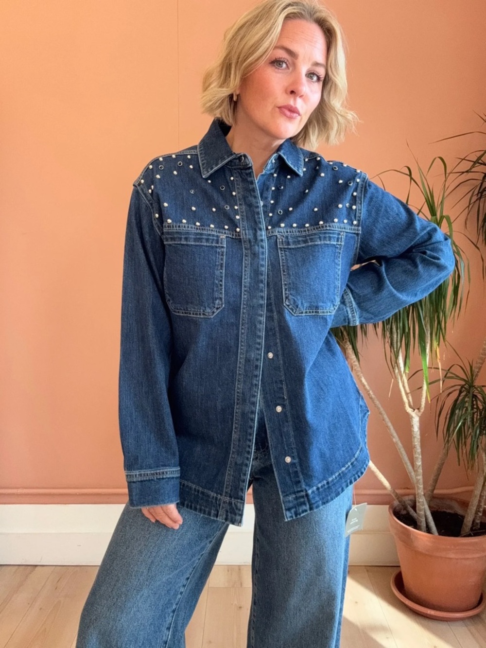 Blue Denim Jean Jacket with Studded Yoke